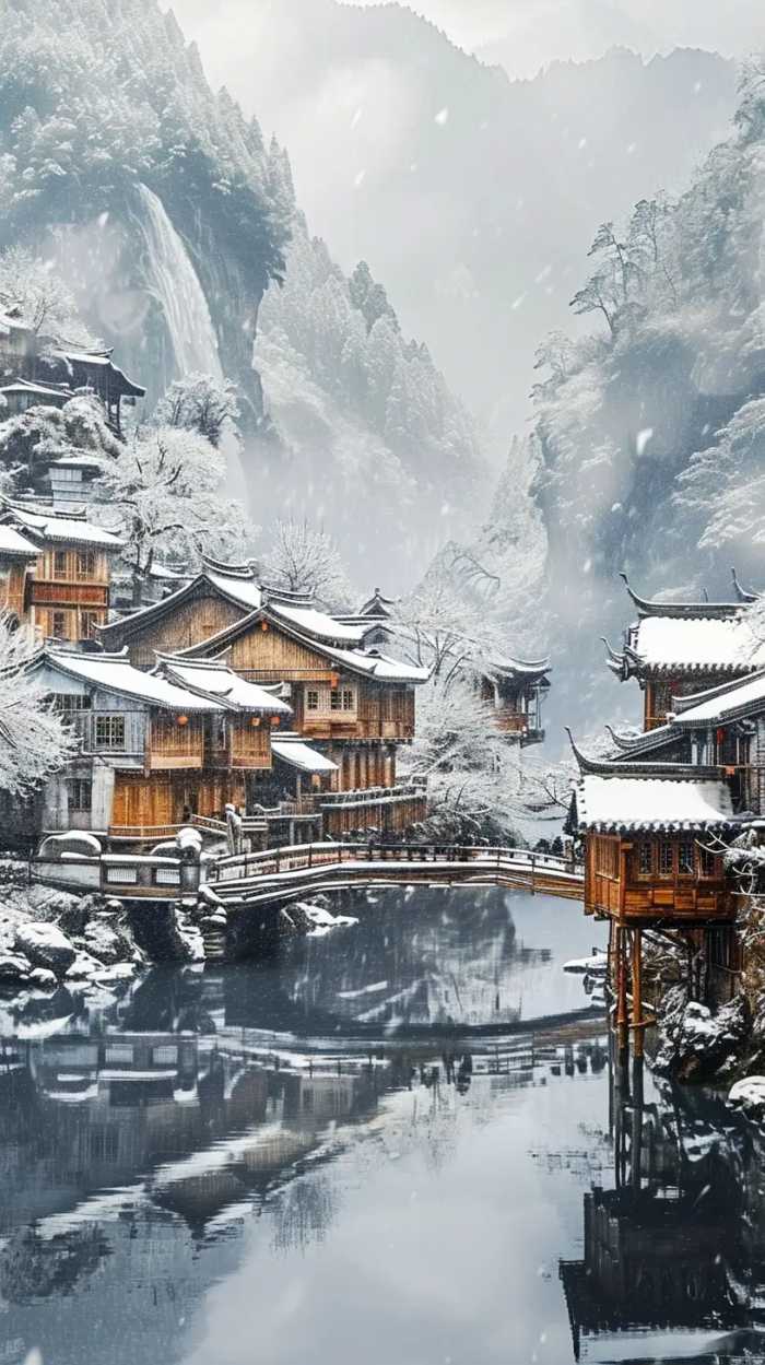 苗寨2024年的第一场雪——如仙景般的图片呈现