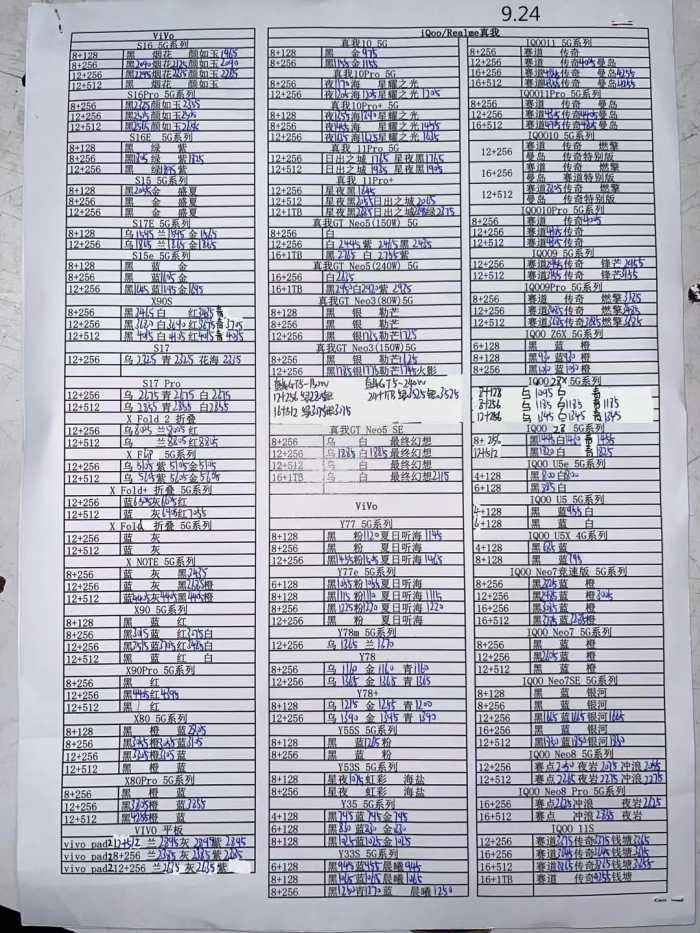 2023年9月24日华强北手机批发报价单