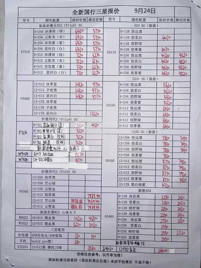 2023年9月24日华强北手机批发报价单