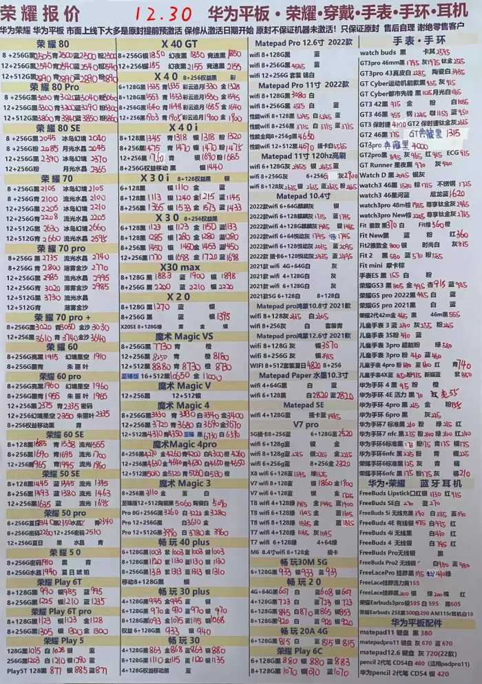 2022年12月30日华强北手机批发报价单