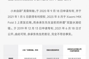 小米：余承东无端针对公司“龙骨转轴”技术发布不实言论，与事实严重不符